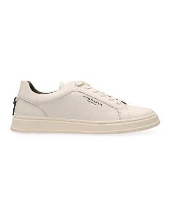 Pantofi sport de piele cu logo, Alb fildes/Negru