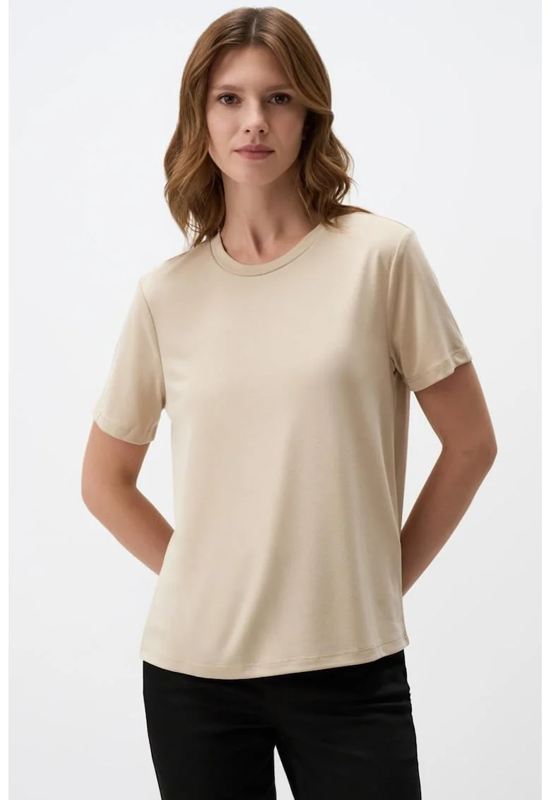 Tricou din amestec de modal cu decolteu rotund, Maro nisip