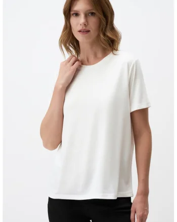 Tricou din amestec de modal cu decolteu rotund, Alb