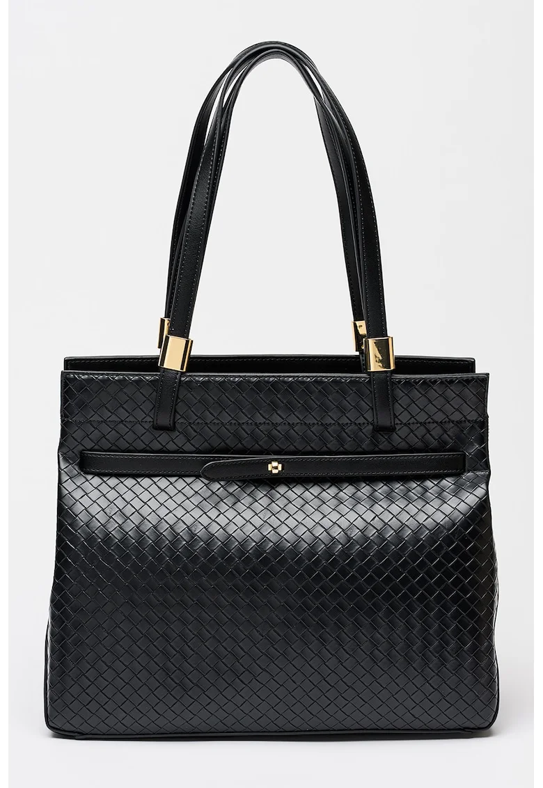 Geanta shopper din piele ecologica cu aspect texturat Bergamotto, Negru