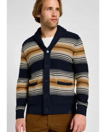 Pulover barbati,  cardigan cu nasturi, gros, albastru, bumbac