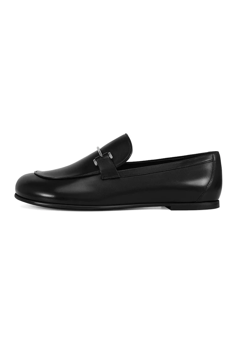 Pantofi loafer din piele cu detaliu metalic, Negru
