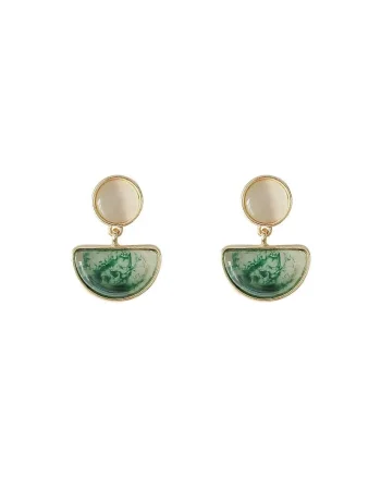 Cercei Clips  elegant, retro, auriu, alb, verde, 3x2.1cm