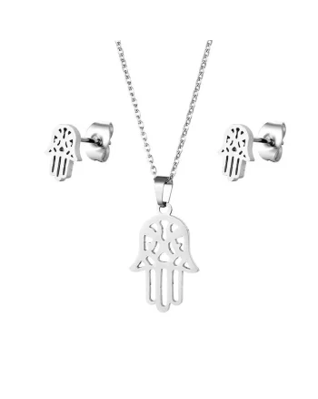 Set titan colier cu cercei 5164,  Argintiu, lungime 45 cm, Mana Fatimei