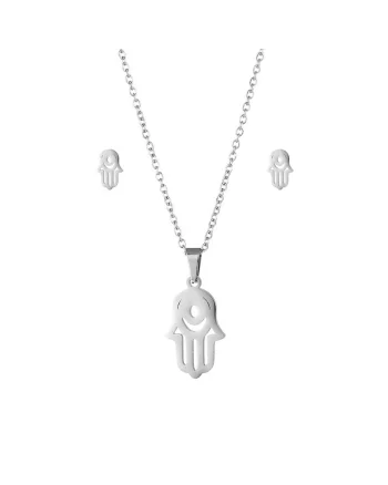 Set titan colier cu cercei 5165,  Argintiu, lungime 45 cm, Mana Fatimei