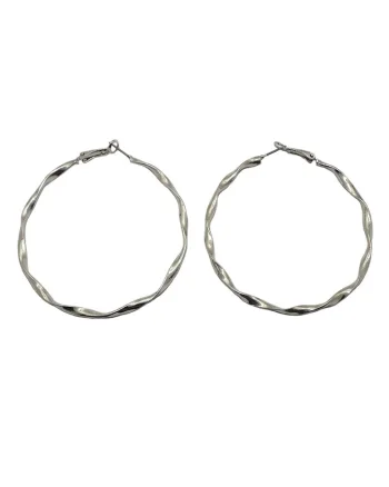 Cercei 80s twisted silver hoop, 6.5 cm,
