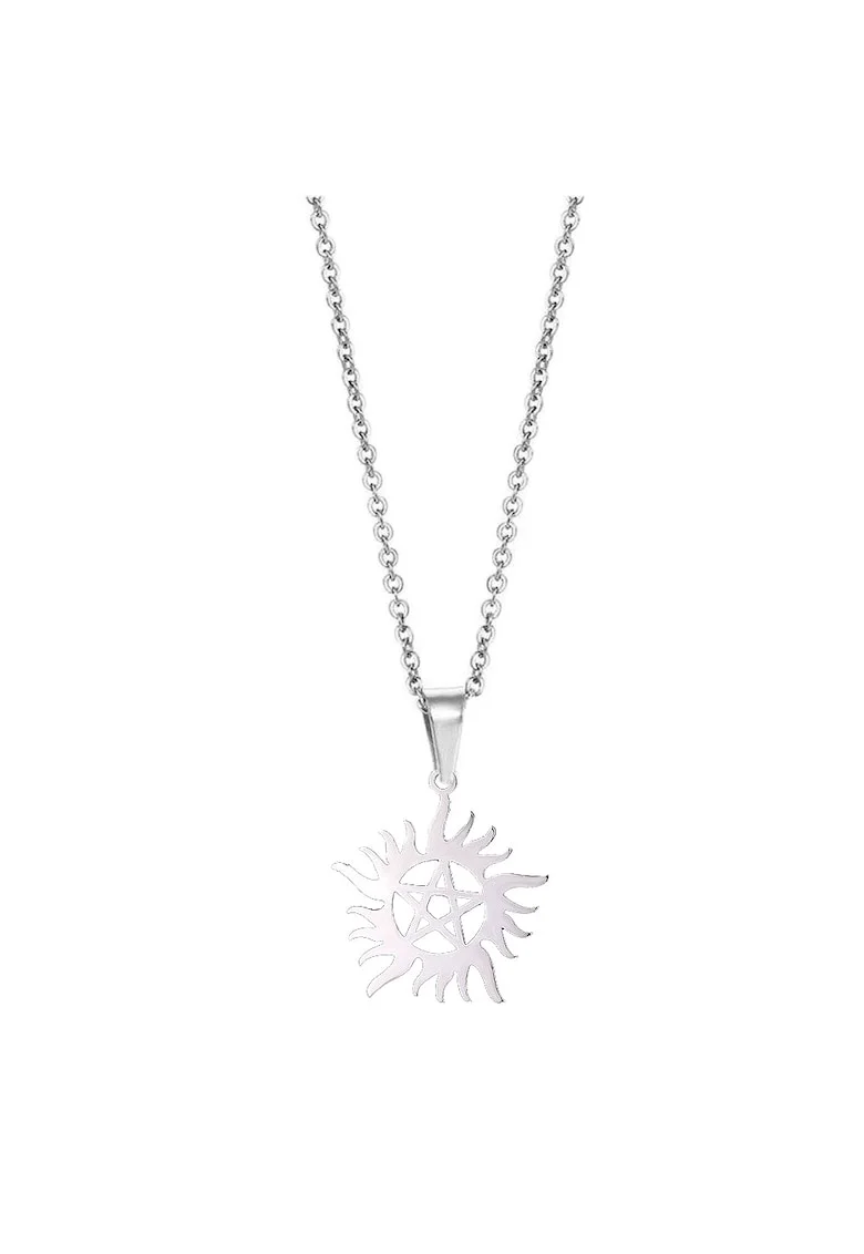 Colier 3952 inox,  Argintiu, lungime 43cm, Pentagrama soarelui