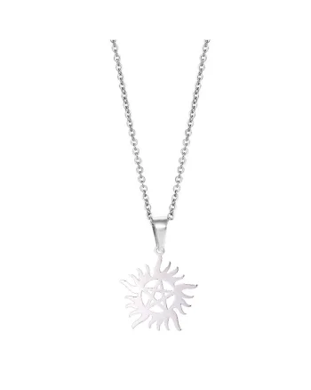 Colier 3952 inox,  Argintiu, lungime 43cm, Pentagrama soarelui