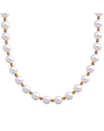 Colier Perle 6032, Alb/Auriu
