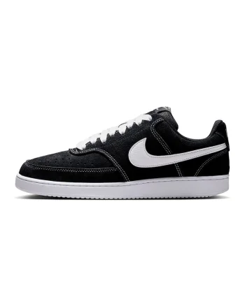 Pantofi sport Court Vision low-cut din piele intoarsa, Negru/Alb optic