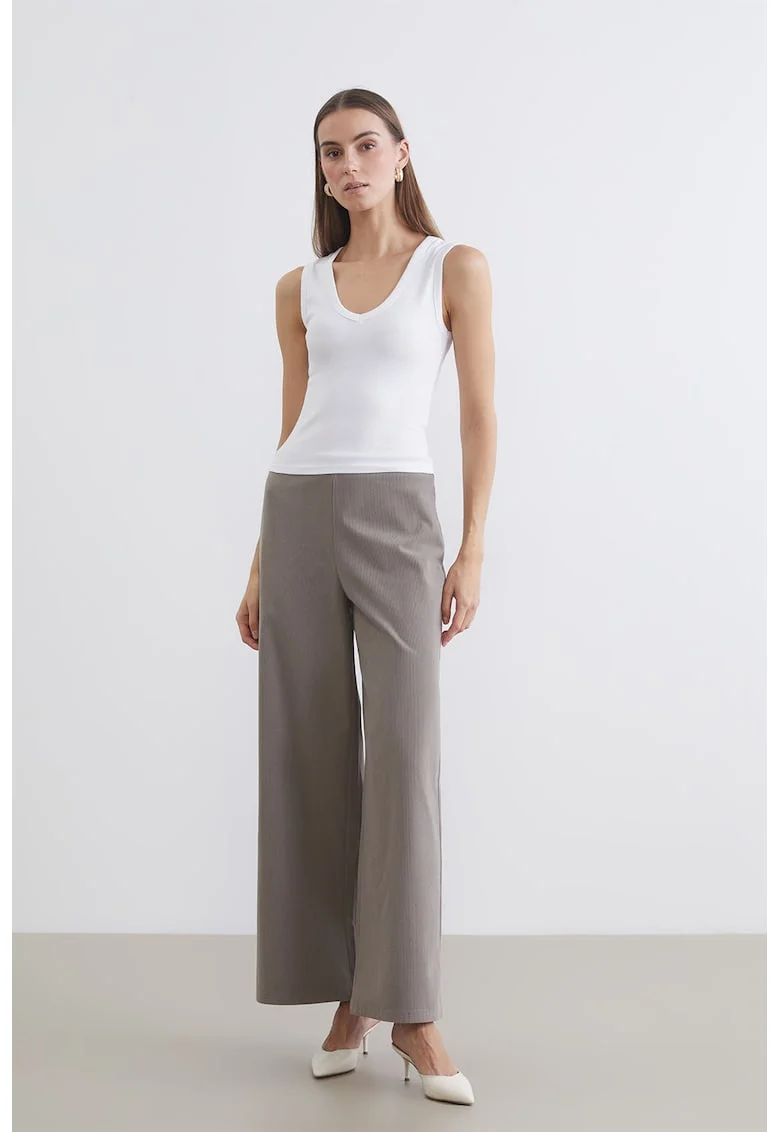 Pantaloni striati cu croiala ampla, Maro taupe