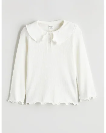 Bluza striata cu guler Peter Pan, Alb