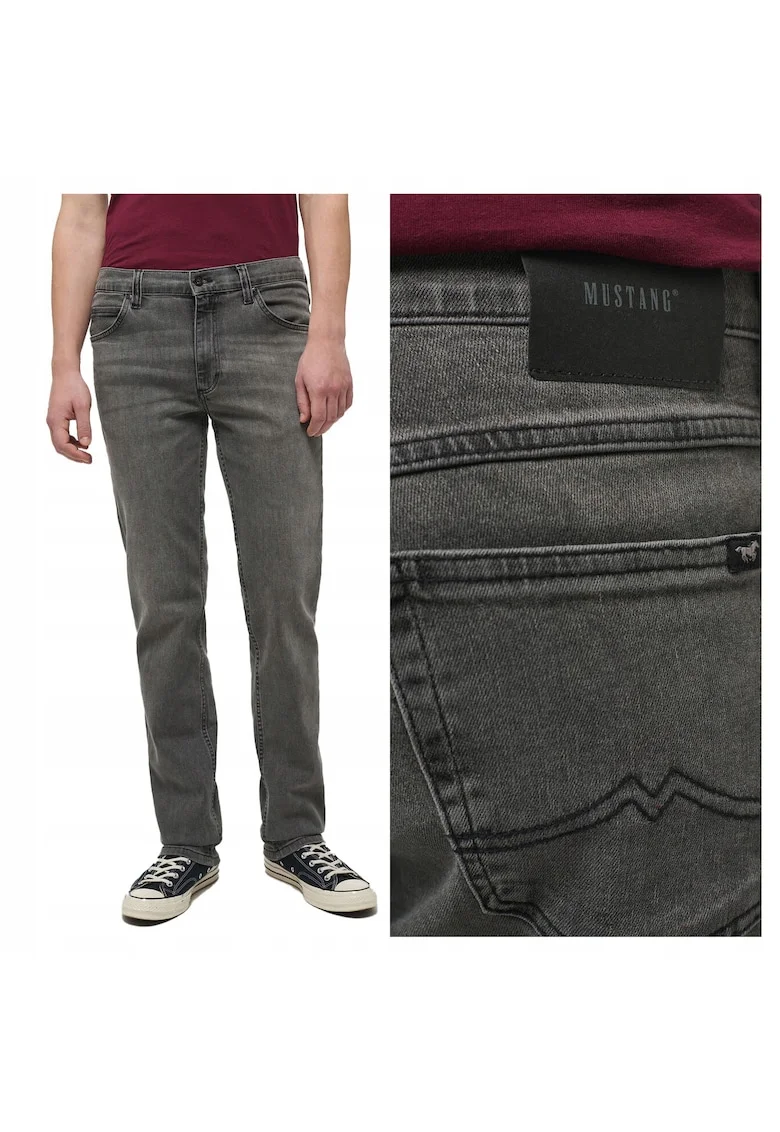 Blugi Barbati,  Tramper Straight, Loose Fit, Talie Medie, Fermoar, Lungi, 5 Buzunare, Bumbac, Negru, Gri