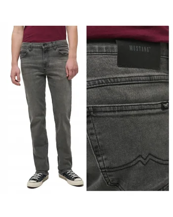 Blugi Barbati,  Tramper Straight, Loose Fit, Talie Medie, Fermoar, Lungi, 5 Buzunare, Bumbac, Negru, Gri