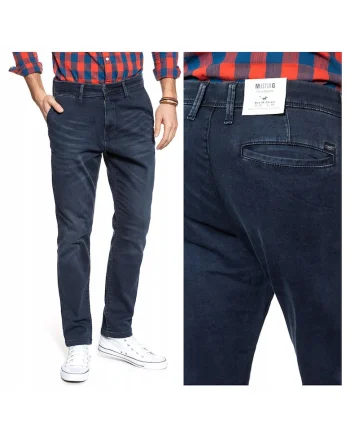 Blugi Barbati,  Relax Chino, Slim Fit, Talie Medie, Fermoar, Lungi, 5 Buzunare, Bumbac, Albastru, Albastru