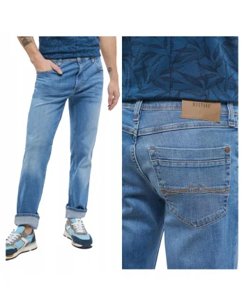 Blugi Barbati,  Washington, Slim Fit, Talie Medie, Fermoar, Lungi, 5 Buzunare, Bumbac, W36-L32 US, Albastru