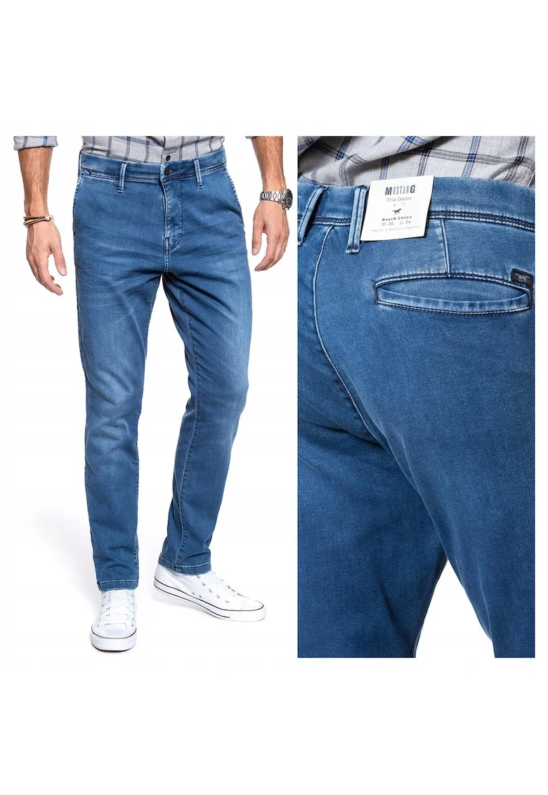 Blugi Barbati,  Straight, Straight Fit, Talie Medie, Fermoar, Lungi, 5 Buzunare, Bumbac, Albastru, Albastru