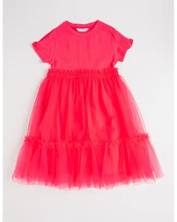 Rochie evazata cu terminatie din tul, Fucsia