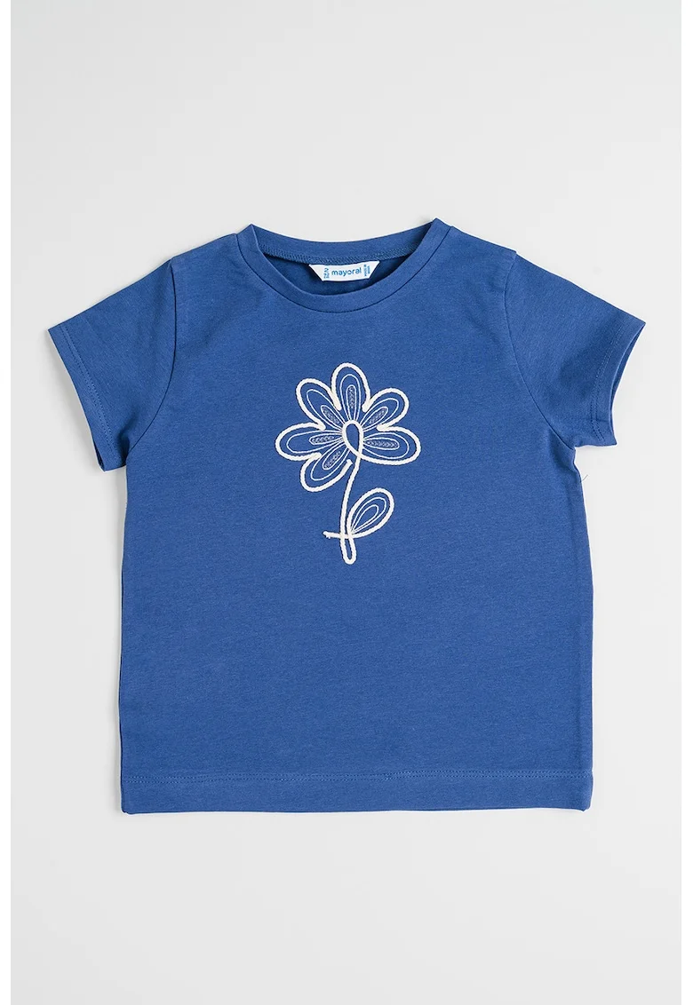 Tricou din amestec de bumbac cu broderie, Albastru petrol