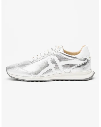 Pantofi sport din piele si piele ecologica Retro, Alb/Argintiu