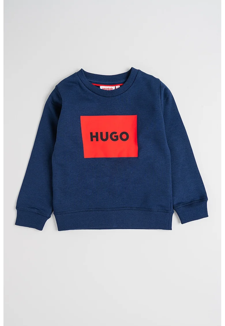 Bluza de trening din amestec de bumbac cu aplicatie logo, Albastru inchis
