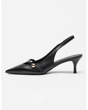 Pantofi slingback din piele cu toc kitten, Negru