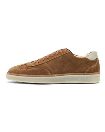 Pantofi sport din piele intoarsa cu garnitura din dantela, Caramel