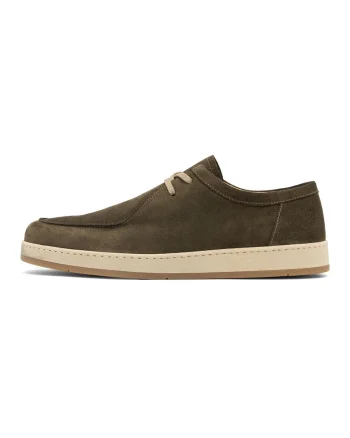 Pantofi loafer din piele intoarsa cu insertii din piele, Kaki inchis