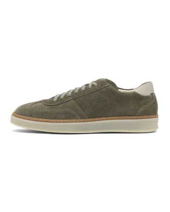 Pantofi sport din piele intoarsa cu garnitura din dantela, Kaki inchis