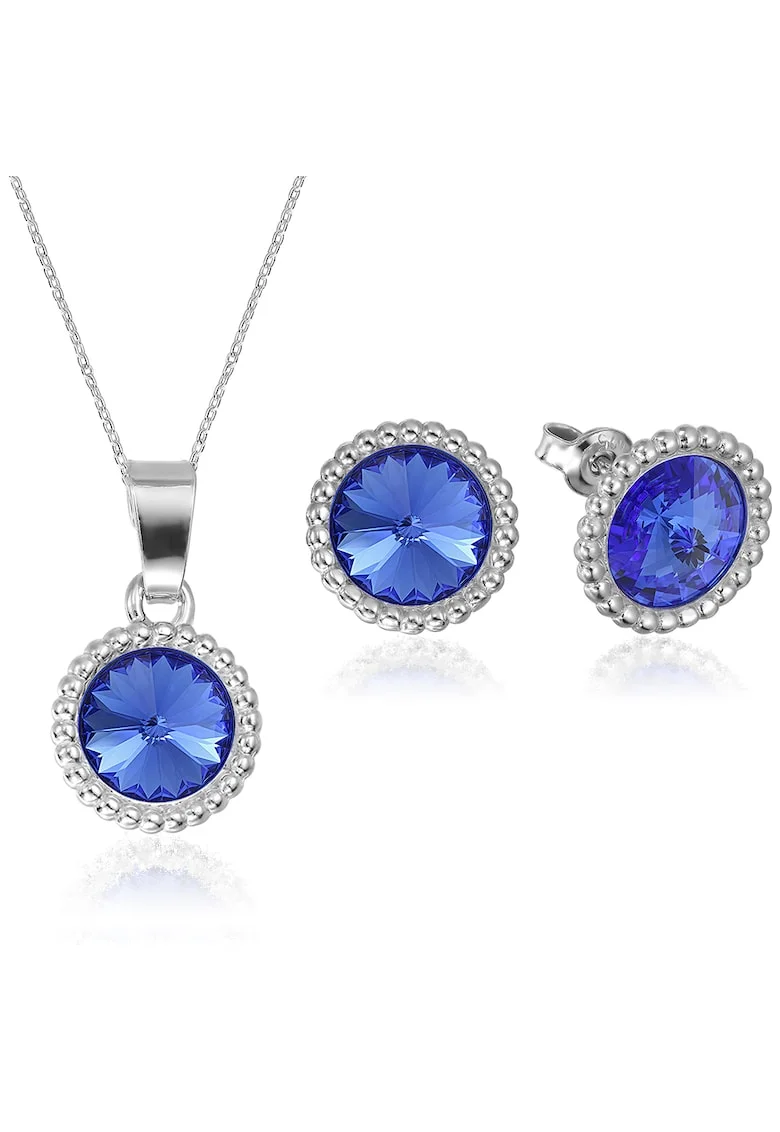 Set Argint 925 placat cu rodiu cu cristale Swarovski® Rivoli Crown 8mm, Albastru indigo