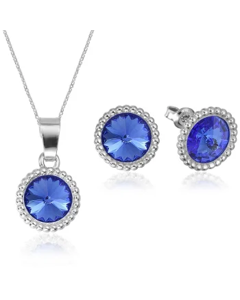 Set Argint 925 placat cu rodiu cu cristale Swarovski® Rivoli Crown 8mm, Albastru indigo