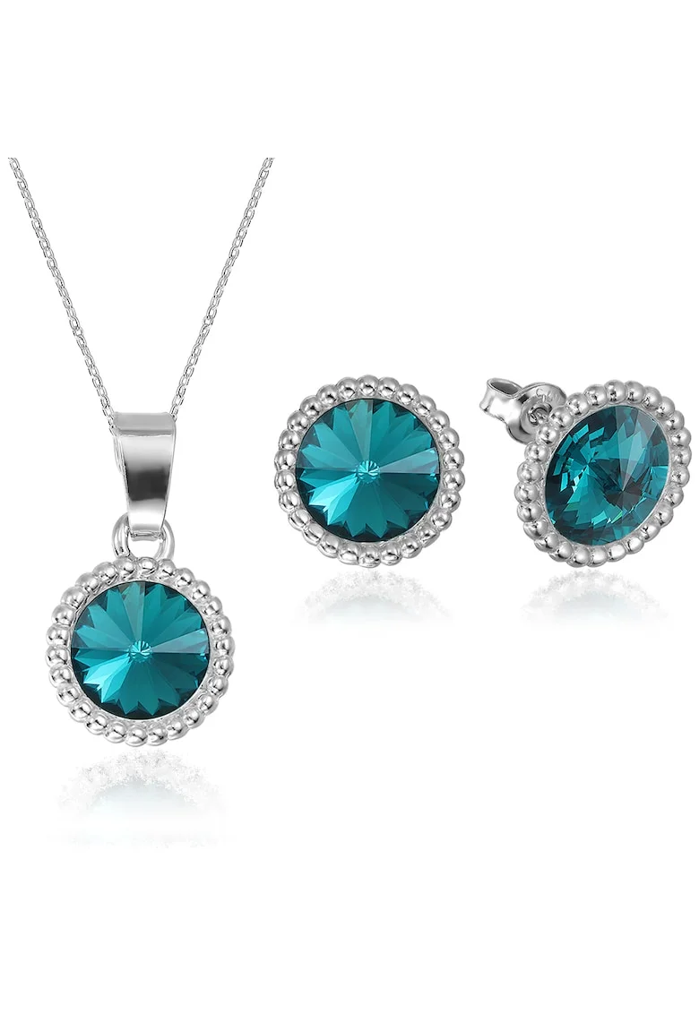 Set Argint 925 placat cu rodiu cu cristale Swarovski® Rivoli Crown 8mm, Albastru aquamarin
