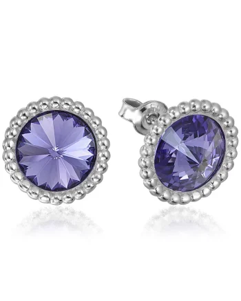 Cercei Argint 925 placat cu rodiu cu cristale Swarovski® Rivoli Crown 8mm Surub, Albastru lavanda