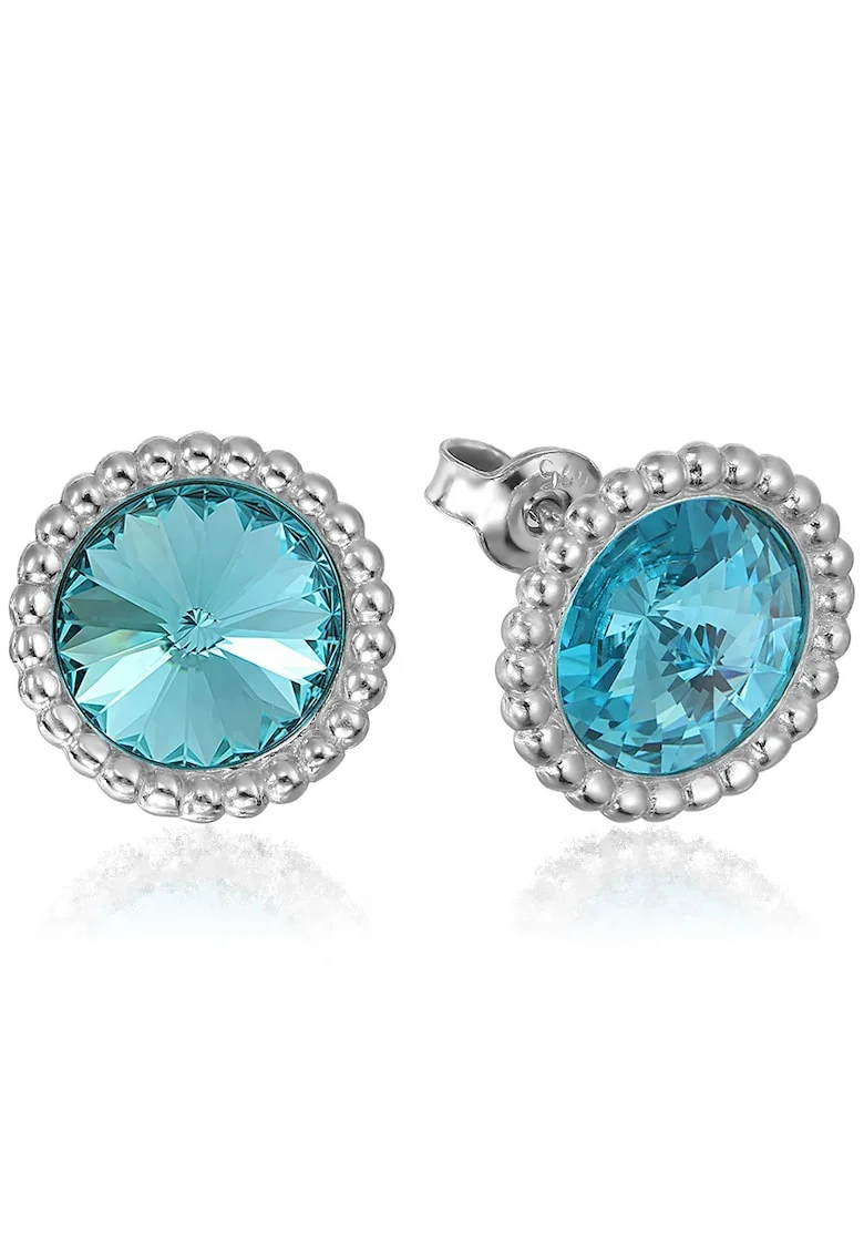 Cercei Argint 925 placat cu rodiu cu cristale Swarovski® Rivoli Crown 8mm Surub, Turcoaz/Turcoaz deschis