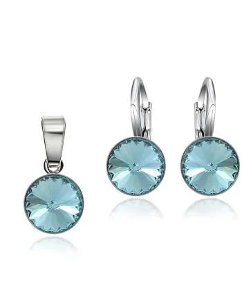 Set Argint 925 placat cu rodiu cu cristale Swarovski® Rivoli 8mm LRS, Albastru aquamarin
