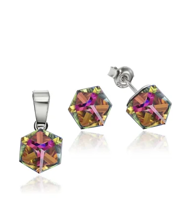 Set Argint 925 placat cu rodiu cu cristale Swarovski® Cubic 6mm, Vitrail Medium, Surub