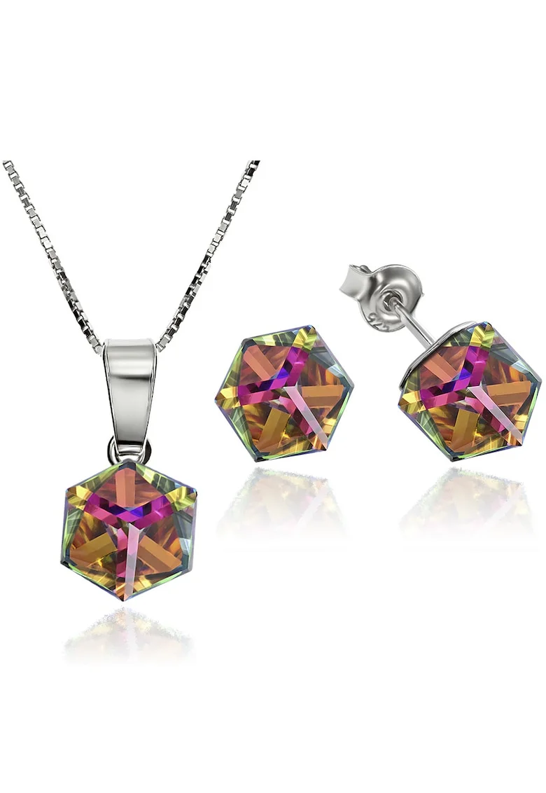 Set Argint 925 placat cu rodiu cu cristale Swarovski® Cubic 6mm, Vitrail Medium, Surub + Lant