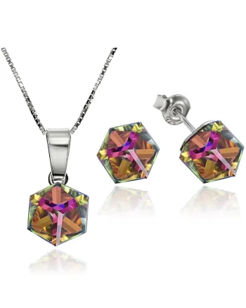 Set Argint 925 placat cu rodiu cu cristale Swarovski® Cubic 6mm, Vitrail Medium, Surub + Lant