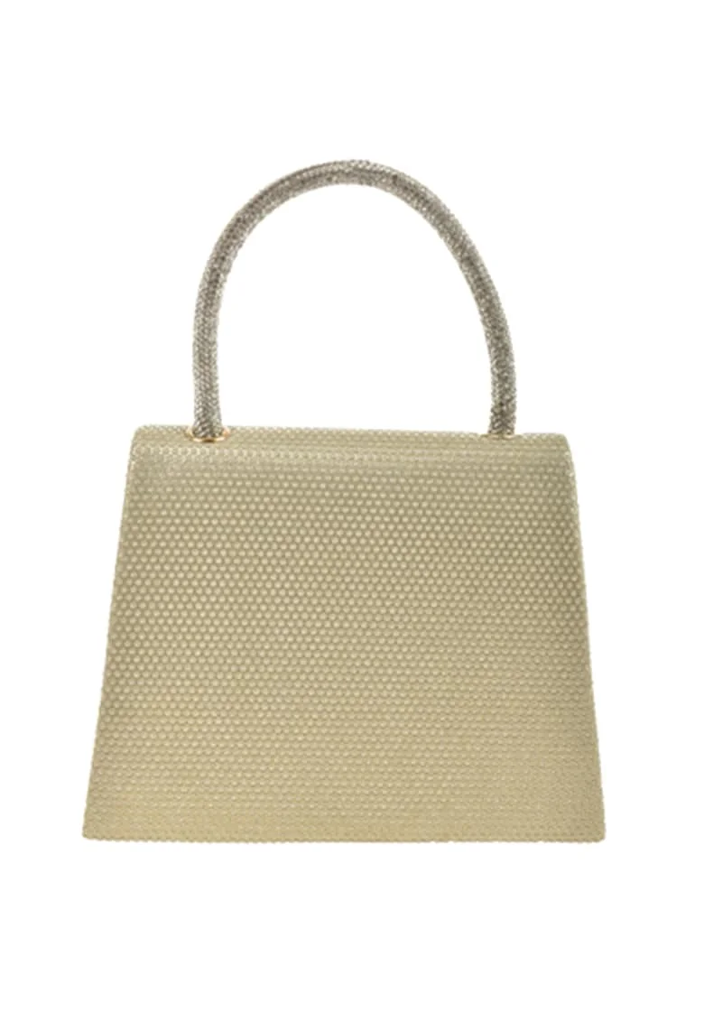 Geanta cu maner, clapa si particule stralucitoare, Auriu/Maro camel