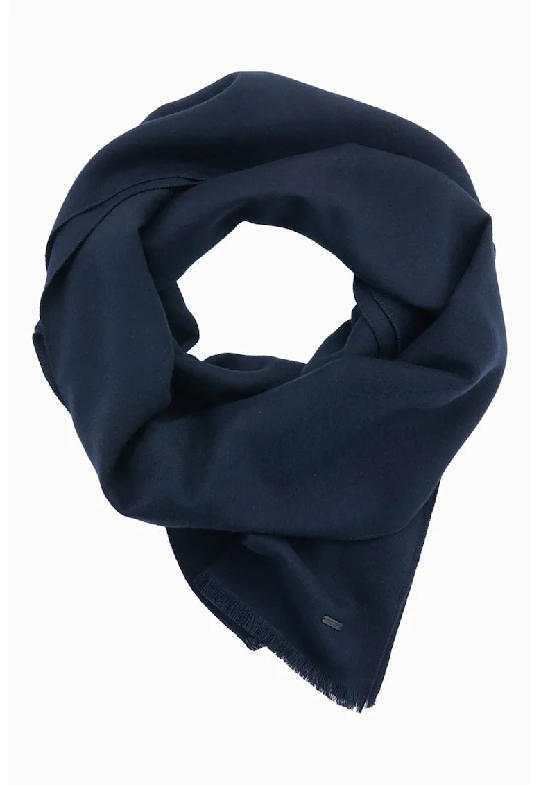 Fular tricotat fin cu franjuri, Bleumarin