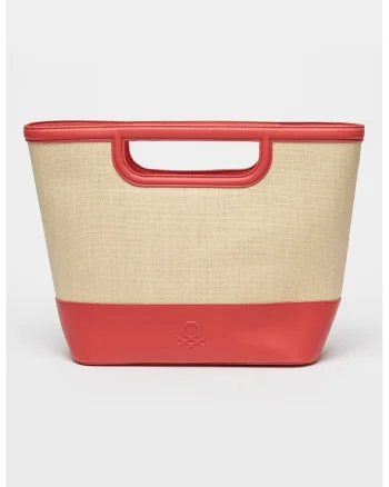 Geanta shopper cu bareta detasabila, Rosu/Bej deschis