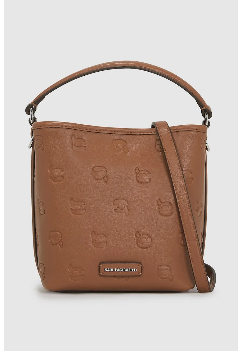 Geanta shopper cu model monograma si bareta detasabila, Maro inchis
