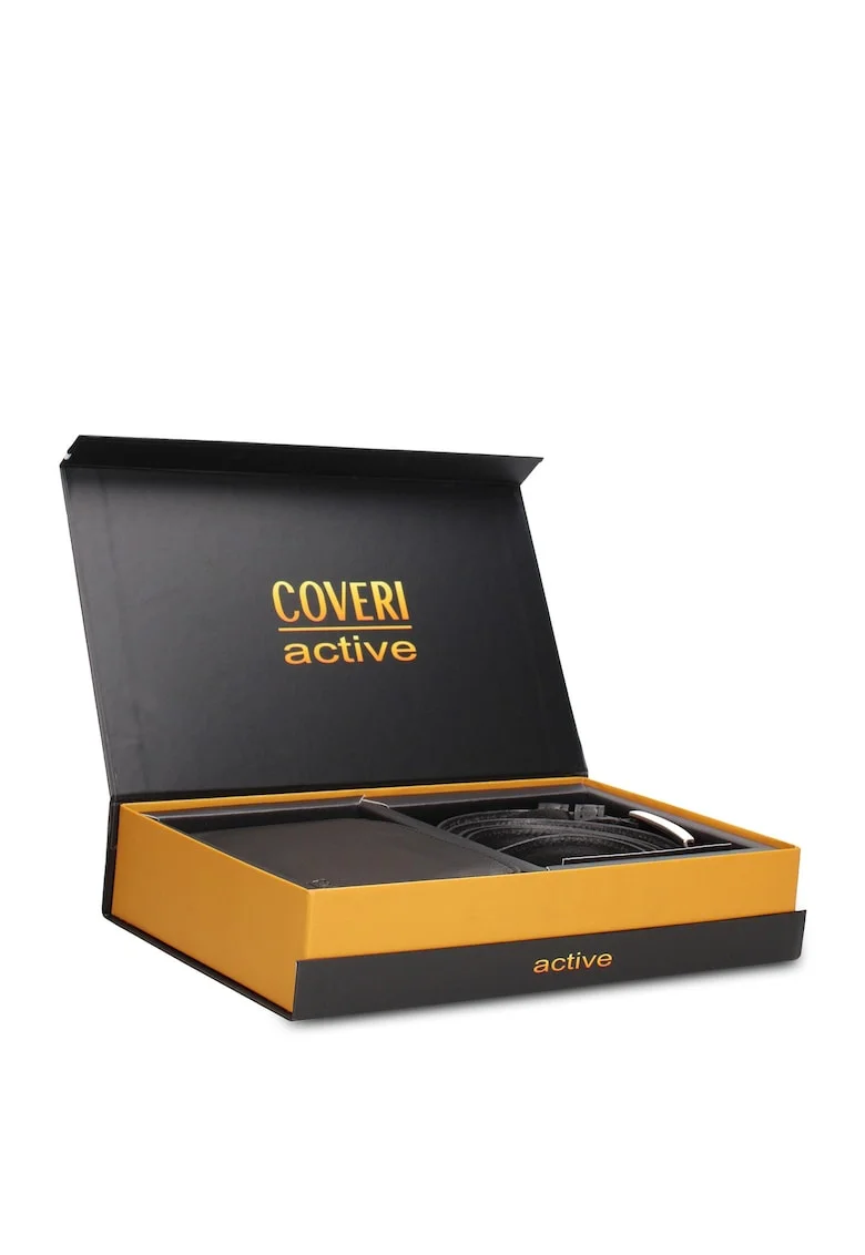 Set de portofel de piele si curea Torino Prime- 2 piese, Negru