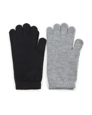 Set de manusi cu model uni - 2 perechi, Negru/Gri melange