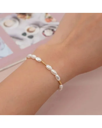 Bratara aurie, elastica, cu perle, Penelope C7