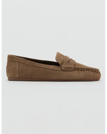 Pantofi loafer din piele intoarsa, Maro camel