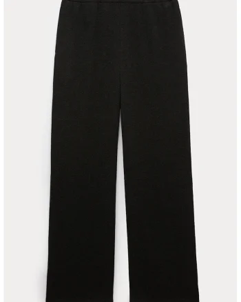 Pantaloni cu talie medie si model uni, Negru