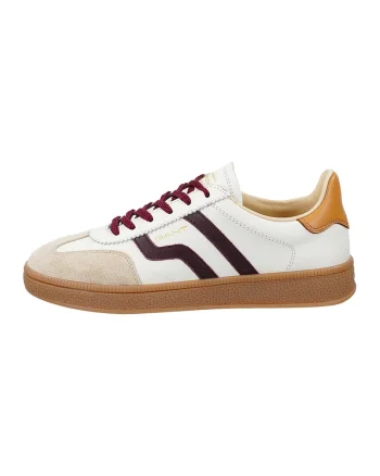 Pantofi sport din piele cu garnituri din piele intoarsa, Visiniu/Caramel/Alb murdar