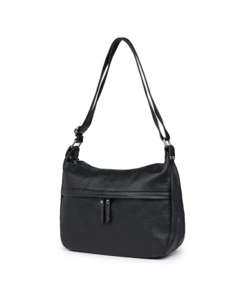 Posetă din piele naturală  Amelia, neagră, 24x32x12cm, două compartimente