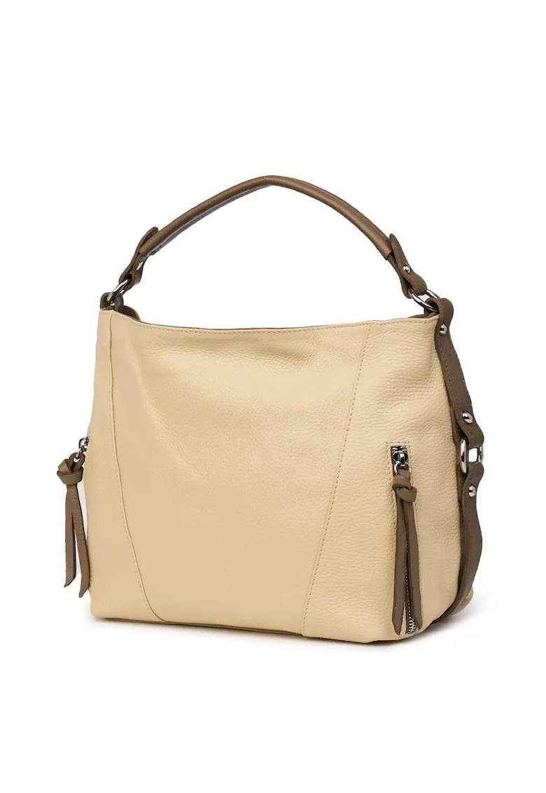 Geanta dama  Samira, piele naturala, crem/bej, 27x38x10cm, 27x38cm